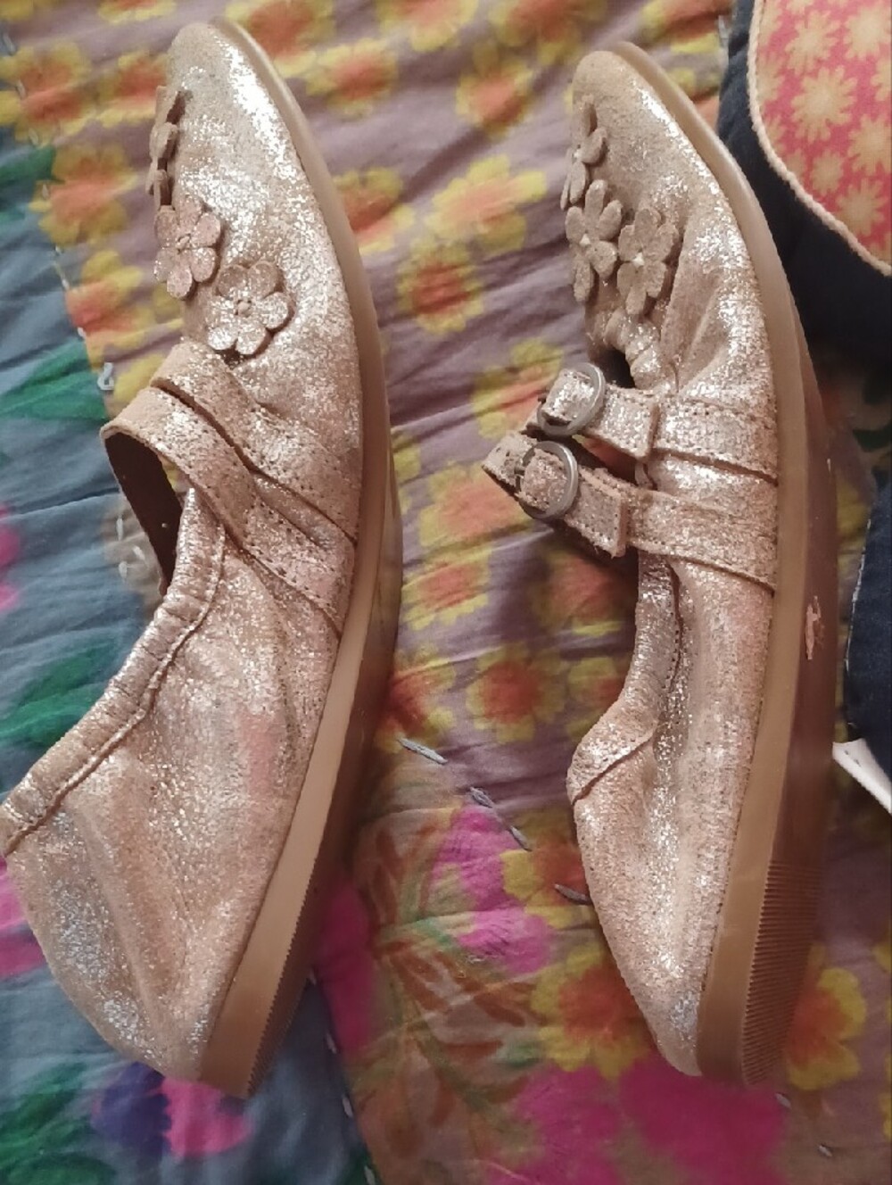 Free People Glitter Floral Mary Jane Flats - Cream - Picture 3 of 5